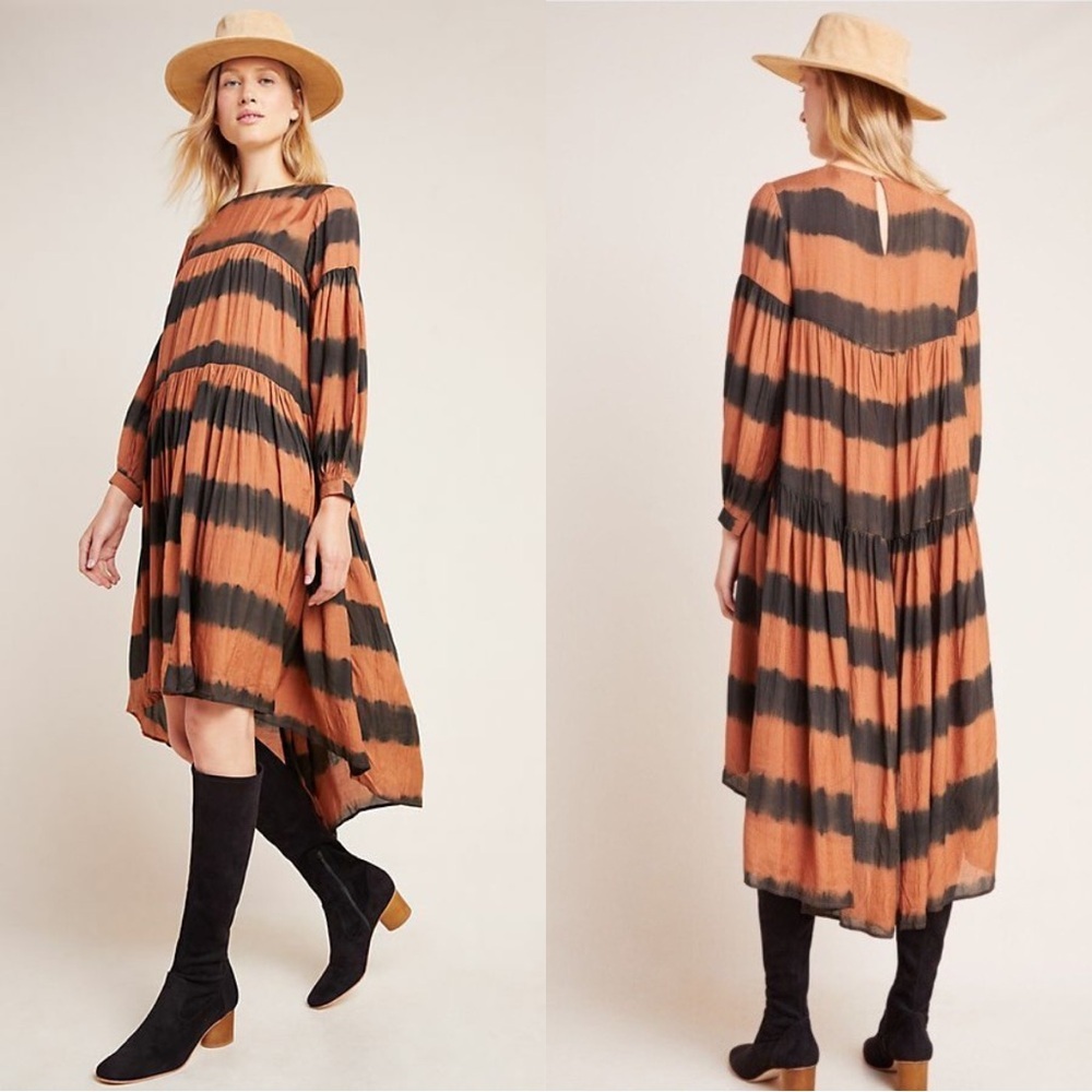 Norblack Norwhite Neuphrates Midi Dress Small Brown Black Striped - Picture 2 of 7